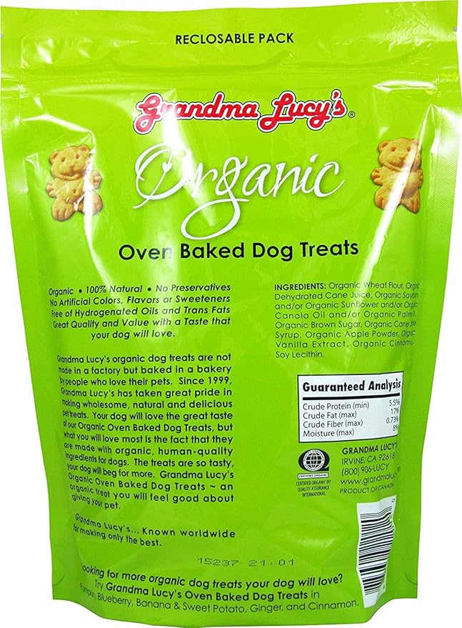 Grandma Lucy's 2 Piece Bundle of Organic Oven Baked Dog Treats, 14 Ounces Each, Blueberry and Apple