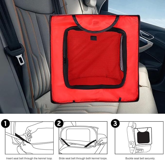 36 Inch Foldable Dog Kennel for Large Dogs, Portable Waterproof Pop-Up Pet Crate, Indoor Outdoor Travel Car Seat Kennel（Red）