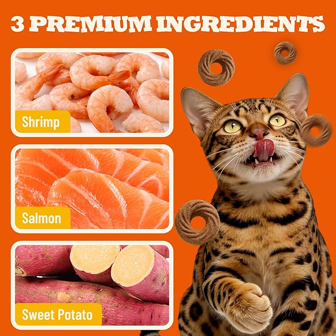 9 oz Shrimp Treats Skin & Coat Support Salmon Flavor Cat Training Treats Cat Treats for Indoor Cats
