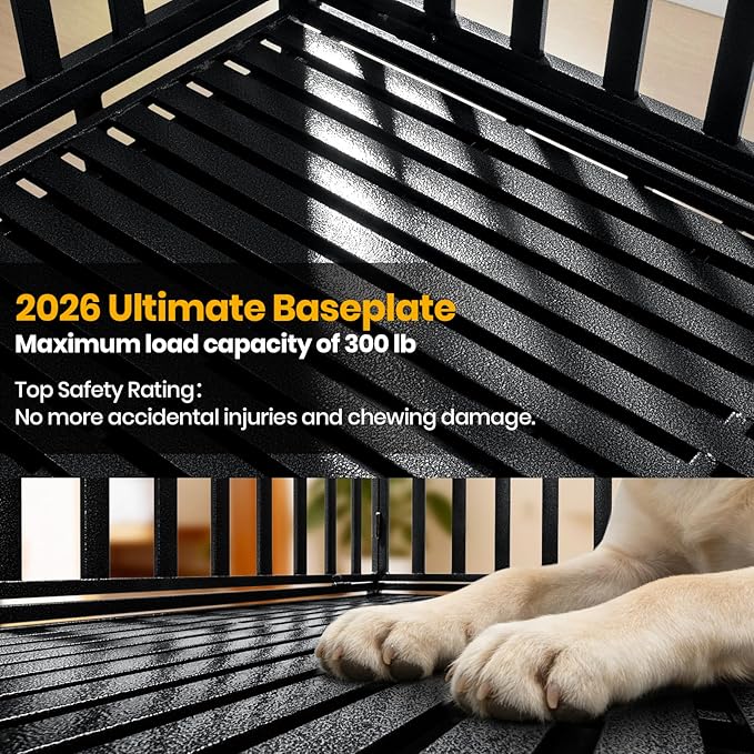 Oranland 48 inch Heavy Duty Indestructible Dog Crate,2026 Ultimate Base Plate for Large and Middle Dogs,Dog Kennel for High Anxiety Dogs/Max Load Capacity 300lbs/Double Door with 2 Lockable Wheels