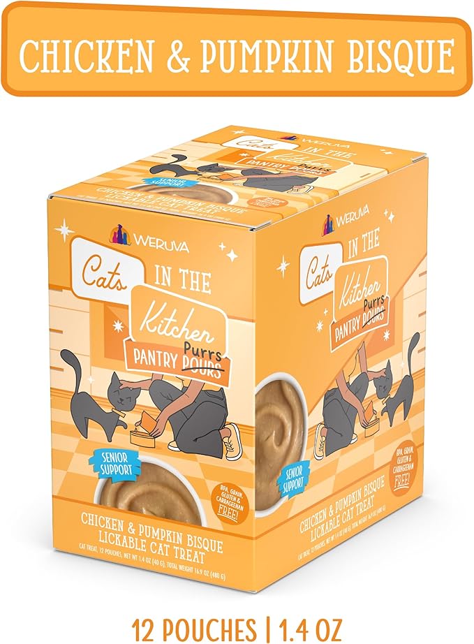 Weruva Cats in the Kitchen Pantry Pours, Chicken and Pumpkin Bisque with Senior Support, 1.4oz Pouch, Pack of 12