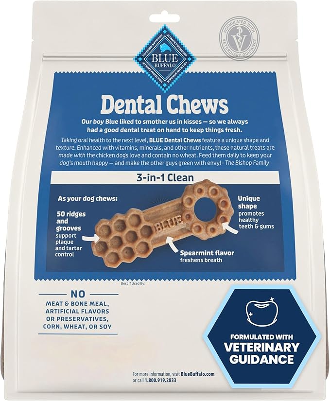 Blue Buffalo Dental Chews Large Natural Dog Treats, Chicken & Spearmint 11-oz Bag (7 Count)