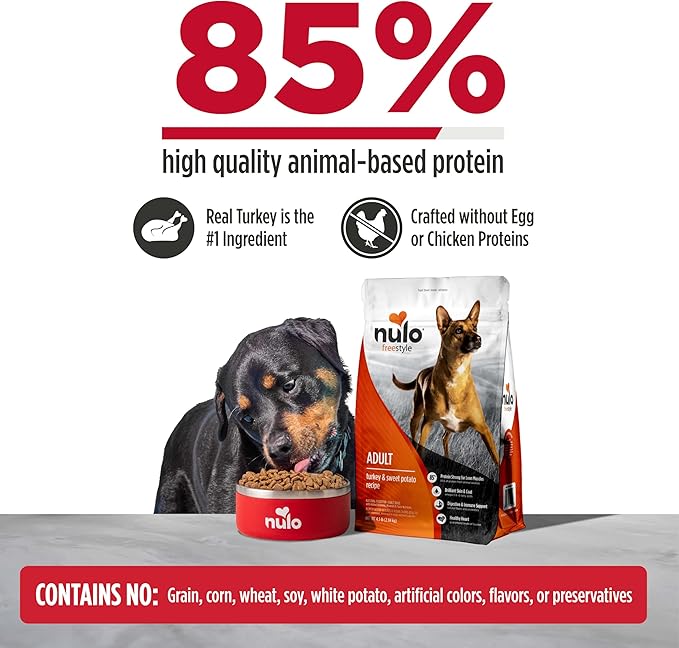 Nulo FreeStyle Adult Dry Dog Food - Turkey & Sweet Potato, Premium Grain Free Dog Food with Probiotics for Healthy Gut, Skin and Coat, Natural High Protein Kibble for Small, Medium, Large Breeds, 6lb