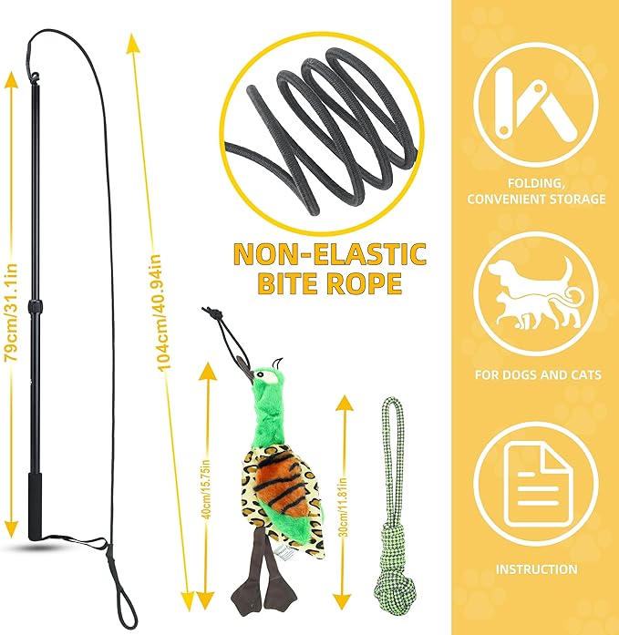 Flirt Pole Dogs, Dog Chase Toy with Squeakers Inside, Dog Fishing Pole Toy for Large Medium Small Dogs to Keep The Puppy Entertained and Physically Exhausted, Ball+Duck