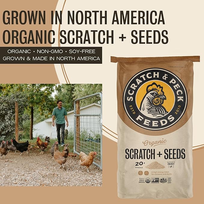Scratch and Peck Scratch + Seeds Chicken and Duck Treat - 10 lbs Bag - 11% Protein, Certified Organic and Non-GMO Project Verified Chicken Food