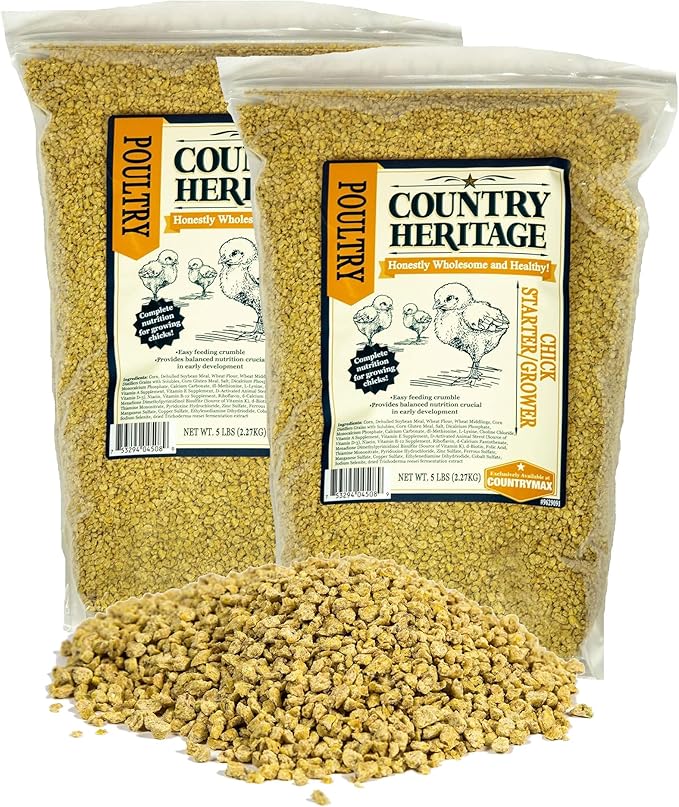 Country Heritage Chick Starter Grower Feed 10lbs - Non-Medicated Complete Nutrition Crumble for Baby Chickens Turkeys Ducks Geese, 18% Protein