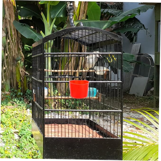 Toyvian 4pcs Hanging Cage Bowls for Small Animals Thickened Plastic Feeding Cups for Birds Rabbits and More Convenient Hanging Design Easy Installation Red
