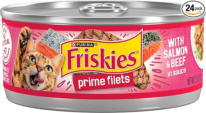 Purina Friskies Prime Filets With Salmon and Beef in Sauce High Protein Wet Cat Food - (Pack of 24) 5.5 oz. Cans