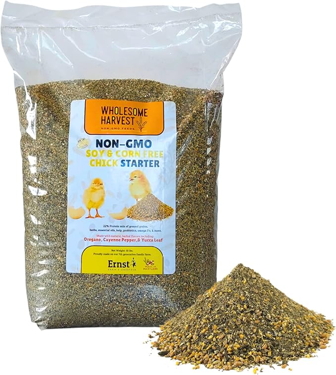 Corn & Soy-Free Chick Starter Feed - All Grain & Non-GMO Chick Food Starter with Omega 3 - Chicken Feed for Growing Healthy Chicks with High-Protein 22% and Probiotics - 10 Lb