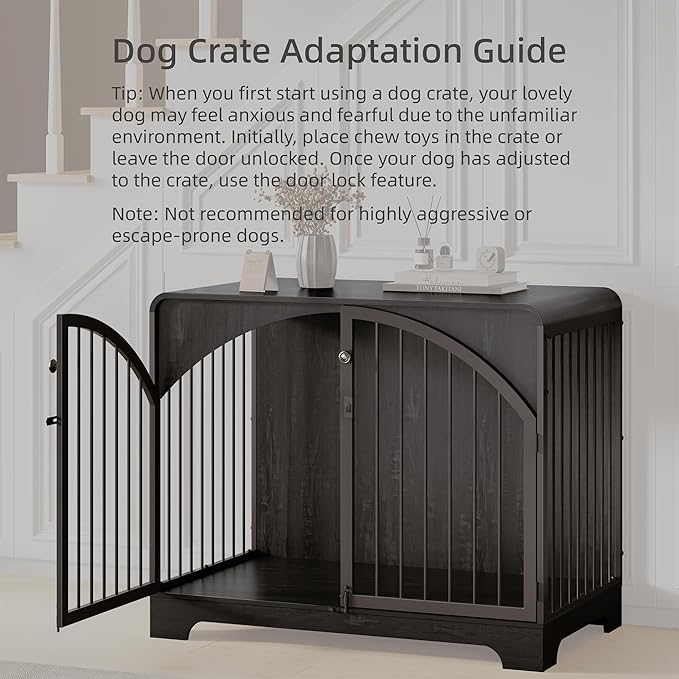 31.5" Farmhouse Dog Crate Furniture for Small Dogs, Decorative Pet House End Table, Wooden Dog Kennel Furniture Indoor, Black