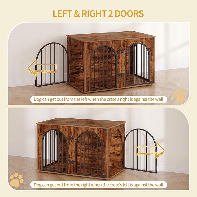Hzuaneri 39.4" Wooden Dog Crate Furniture, Indoor Dog Kennel Dogs Cage for Small/Medium/Large Dogs, Heavy Duty Dog Crates Decorative Pet House End Side Table TV Stand, Rustic Brown DFC84101B