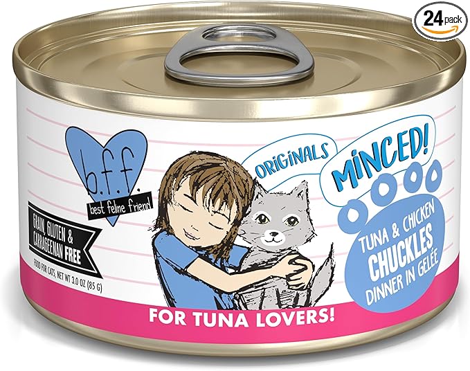 Weruva BFF Minced Natural Wet Cat Food, Tuna and Chicken Chuckles in Gelee, 3oz Can, Pack of 24