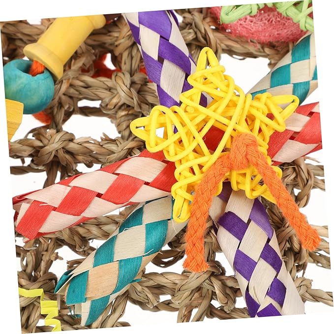 Mikikit Parrot Cage Hanging Grass Foraging Mat Bird Chew Woven Natural Seaweed Hammock for Large Parrots and Parakeets in Cage