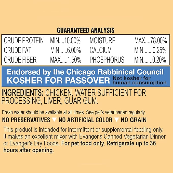 Evanger's Complements Grain Free Chicken for Dogs & Cats – 24 Count, 6 oz Each – Single Protein, Grain & Gluten Free, Limited Ingredients, Nutrient-Rich Broth – Wet Dog & Cat Food