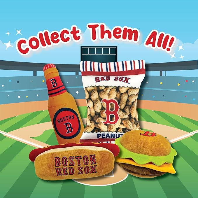 MLB Boston Red Sox Plush Peanuts Snack Toy for Dogs & Cats with Embroidered Team Name & Logo with Inner Squeaker