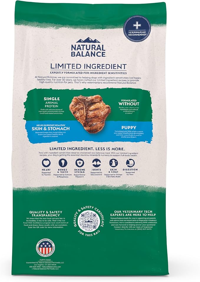 Natural Balance Limited Ingredient Puppy Dry Dog Food with Healthy Grains, Lamb & Brown Rice Recipe, 12 Pound (Pack of 1)
