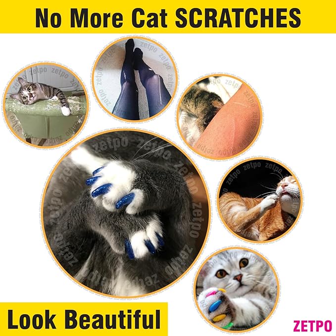 zetpo 80 pcs Cat Nail Caps | Cat Claw Covers | with Adhesives and Applicators (Glow in the Dark Green, XS)