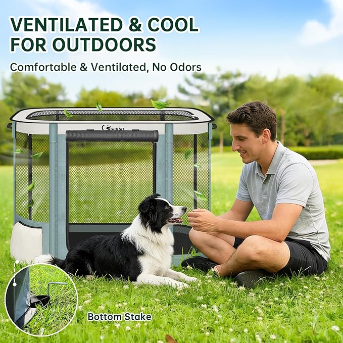 Siedihit Dog Cat Playpen Crate with Washable Pee Pad, Reinforced Durable Dog Cage, Portable Foldable Pet Kennel with Breathable Visibility (Grey, Extra Large)