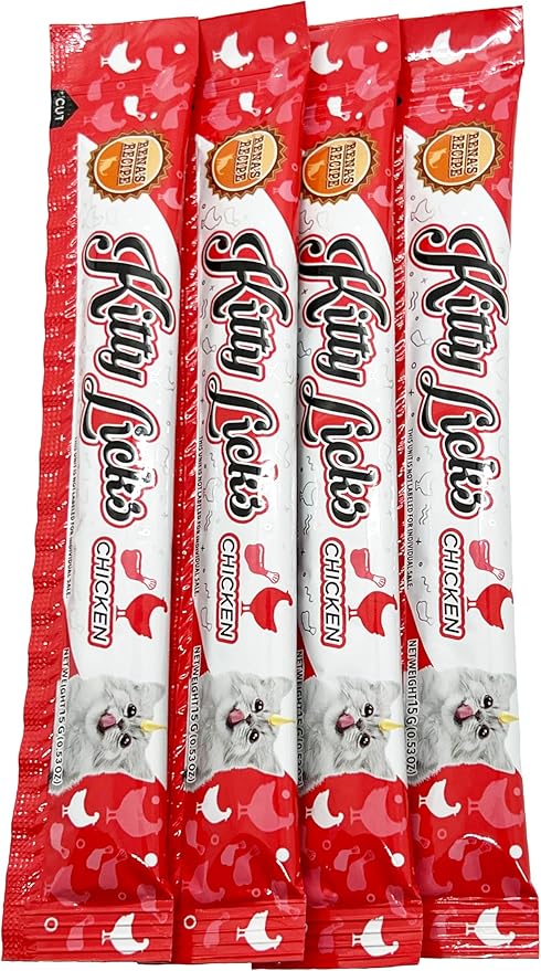 Rena's Recipe Kitty Licks Lickable Cat Treats Chicken Variety Pack 60 Tubes Creamy Cat Treat Purée Grain Free Cat Squeeze Treats Value Pack
