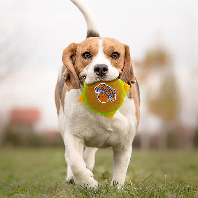Pets First NBA New York Knicks Cheese Burger Plush Dog & CAT Squeak Toy - Cutest Stadium HAMBERGER Snack Plush Toy for Dogs & Cats with Inner Squeaker & Beautiful Basketball Team Name/Logo, Team Color