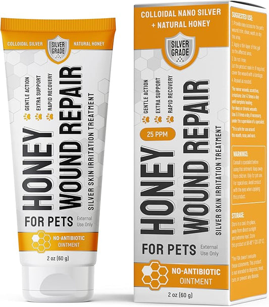 Hot Spot Treatment for Dogs & Cats – No Antibiotic Wound Ointment for Dogs – Scratches & Irritations – Honey Wound Repair Gel for Horses – Colloidal Silver – 2-Oz Tube