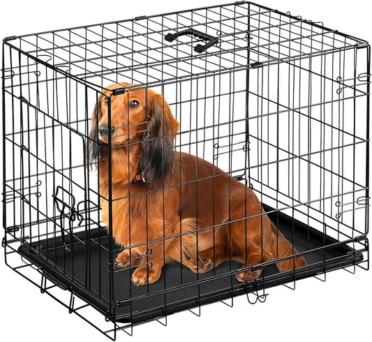 DUMOS Dog Crate, 30 Inch Medium Single Door Dog Cage with Plastic Leak-Proof Pan Tray, Folding Metal Wire Pet Kennel for Indoor, Outdoor, Travel