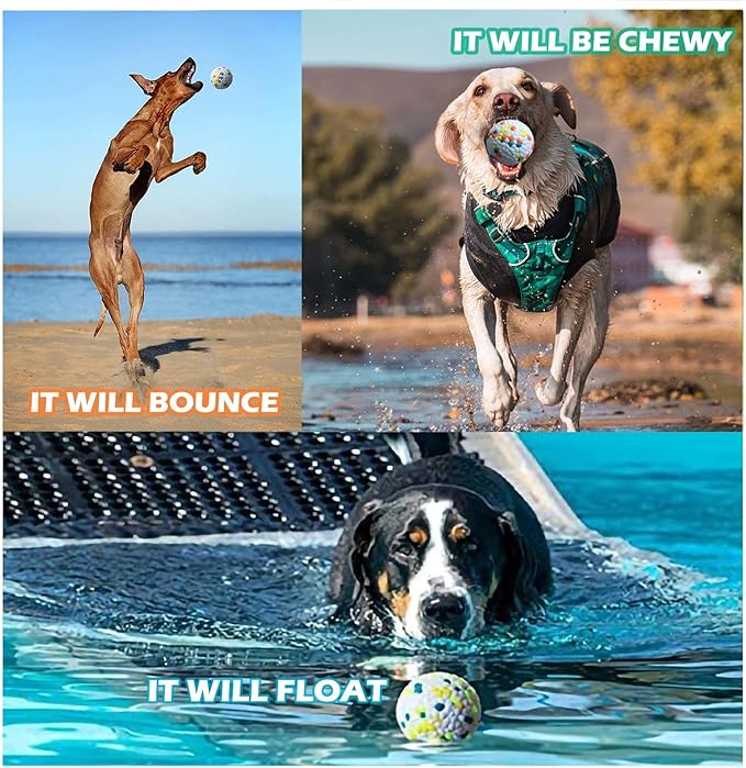 3Pack Dog Ball Toys Indestructible Dog Ball Float On Water Fetch Bouncy Durable Solid Rubber Ball for Puppy Small and Medium Dogs Playing Toys (3Pcs-2.55'')