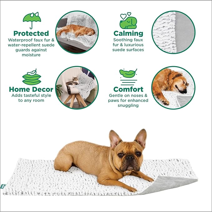 FurHaven Waterproof Dog Blanket – Birch Faux Fur & Suede Calming Throw for Pets, Washable – Gray, Large