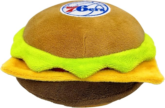 Pets First NBA Philadelphia 76ers Cheese Burger Plush Dog & CAT Squeak Toy - Cutest Stadium HAMBERGER Snack Plush Toy for Dogs & Cats with Inner Squeaker