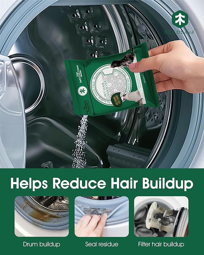 Pet Hair Dissolver For Washing Machine Cleaner, Hair Dissolving Laundry Detergent For Dog And Cat Fur, 96.7% Hair Dissolution, High Efficiency And Septic Safe, HE/Top/Front-Load Compatible, 6 Sachets