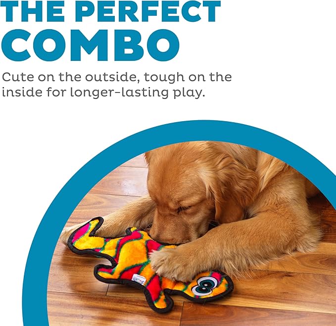 Outward Hound Durablez Medium Gecko Stuffing-Free Squeaky Plush Dog Toy for Puppies & Dogs - Interactive, Soft Yet Tough, No Mess, Jumbo Squeaker, Long-Lasting Play, 13.75 inch, Orange