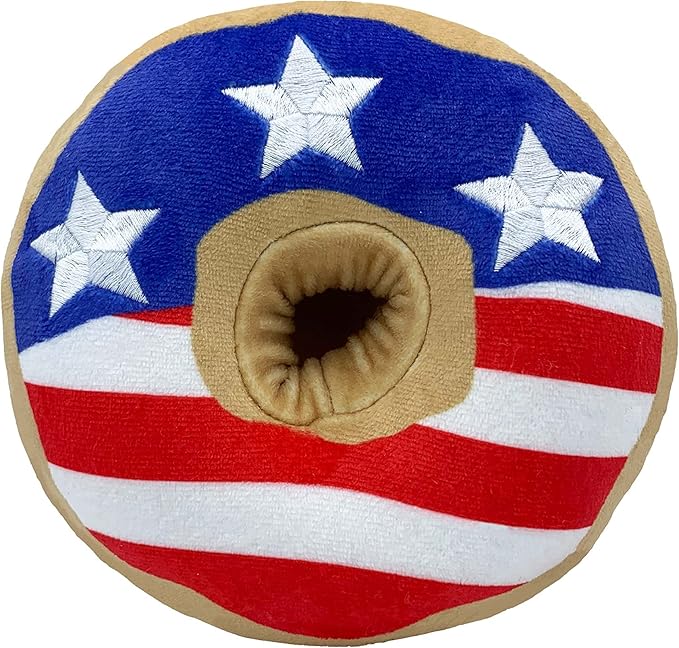 Huxley & Kent for Dogs | Stars & Stripes Donut (Small) | Power Plush Dog Toy with Squeaker | Funny Dog Gift | Fun, Durable, and Safe | H&K Squeaky Dog Toys