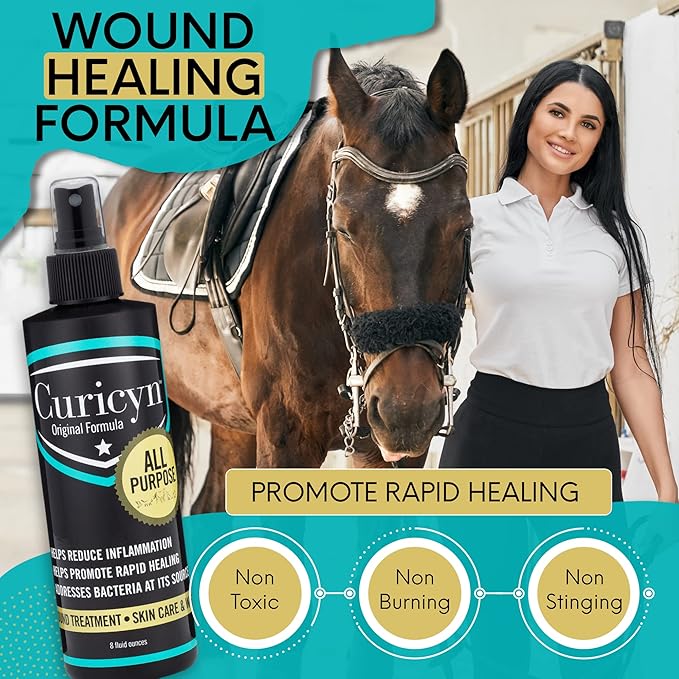 Curicyn Wound Care for Dogs, Cats & Livestock 8oz - All Natural, Fast Acting Wound Care for Pets, Safe Wound Care for Cats - Works on Varied Ailments, Easy Application Spray Bottle