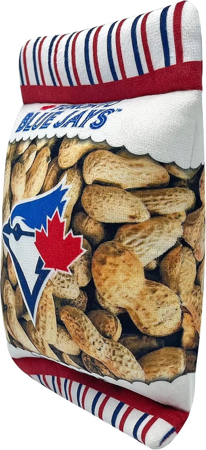 MLB Toronto Blue Jays Plush Peanuts Snack Toy for Dogs & Cats with Embroidered Team Name & Logo with Inner Squeaker