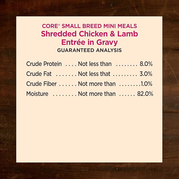 Wellness CORE Small Breed Mini Meals Shredded in Gravy Adult Wet Dog Food, Grain Free, Natural, Chicken and Lamb Entrée Recipe, 3 oz, Pack of 12 Pouches