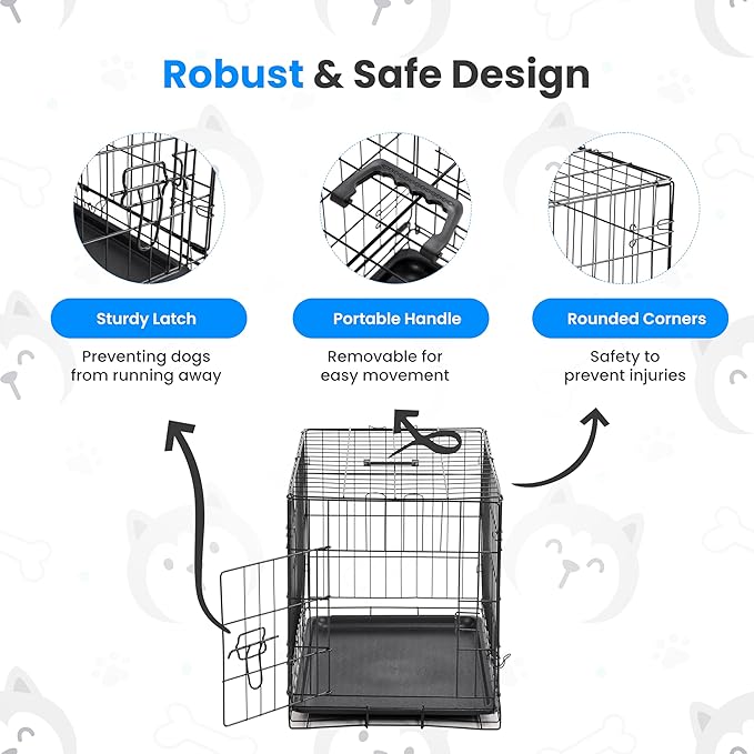 Simple Deluxe 24-Inch Single Door Dog Crate, Durable and Foldable Metal Wire Cage with Leak-Proof Plastic Tray, Portable Pet Kennel for Indoor, Outdoor, and Travel
