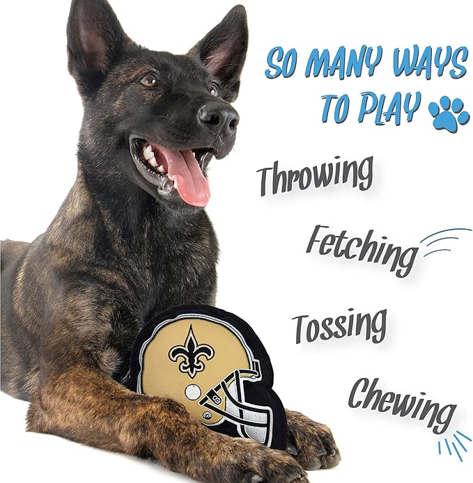 The 1st Ever Tough but Smooth Dog Toy NFL New Orleans Saints Football Helmet Tough Pet Toy. A Premium Quality Doggie Toy with Built-in Squeaker. Sports Fans Favorite Chew Toy