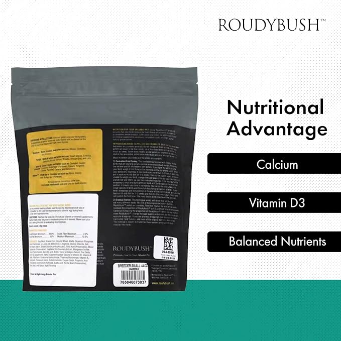 Roudybush Breeder Food for Breeding & Weaning Birds - Scientifically Formulated Bird Feed - Bird Food Pellets w/ Corn, Wheat, Soy & More - Nutritious & Healthy Feed for Birds (Small, 44oz)