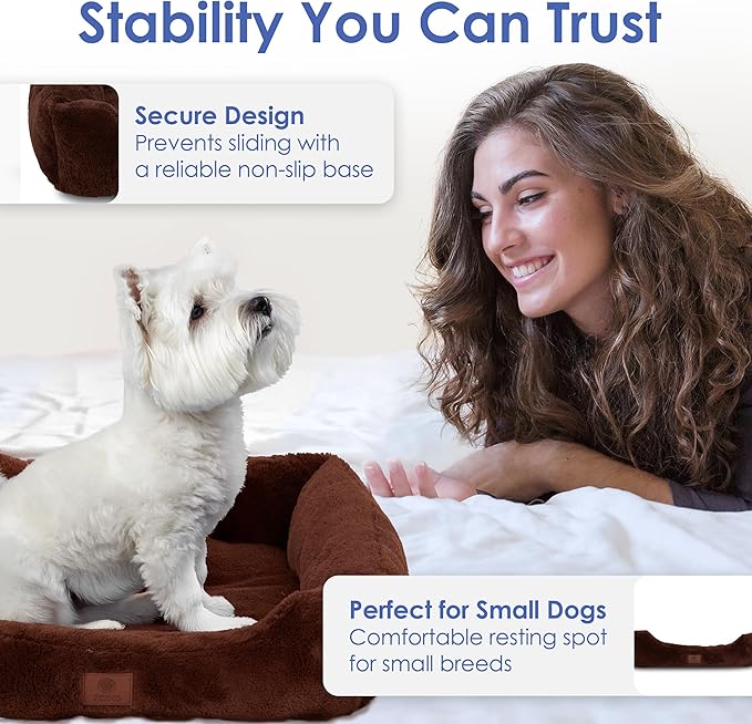 American Kennel Club Cuddler Pet Bed with Low-Profile Entrance – 25" Plush Dog Bed for Small Breeds, Ultra-Soft Washable Bed with Non-Slip Bottom, Durable High-Loft Filling, Brown