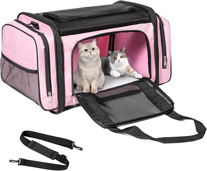 Discala Large Cat Carrier for 2 Cats, Pet Carrier, Dog Carrier for Small Dogs, Cat Carrier Soft, Collapsible Large Pet Carrier for Traveling Indoor and Outdoor Uses - Pink 23"x13"x13"