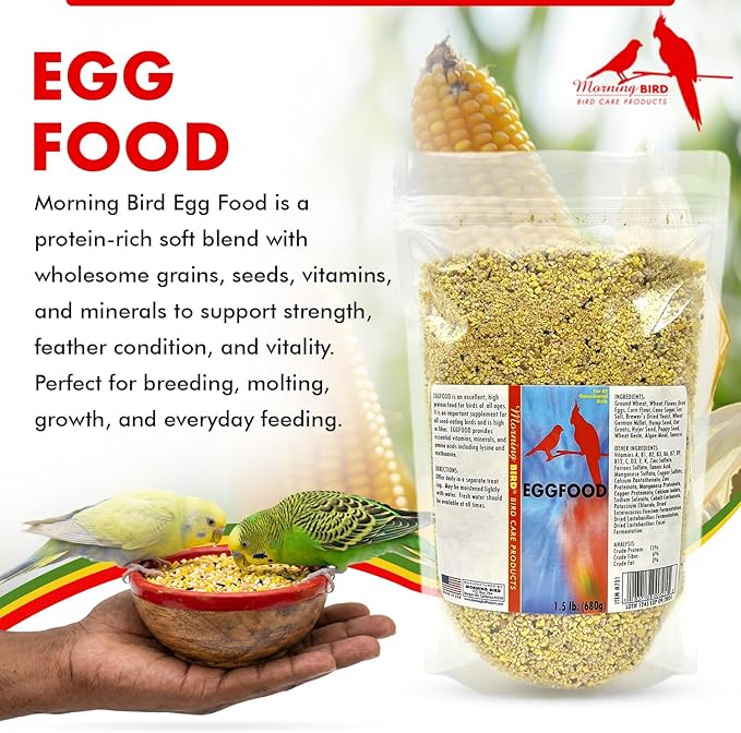 Morning Bird Eggfood 6 lbs (4-Pack, 1.5 lbs Each) – Protein-Rich Soft Food for Birds - High in Protein, Vitamins & Minerals – Supports Growth, Digestion & Feather Health – Ideal for Breeding Birds