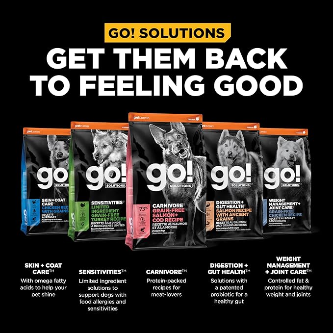 Go! Solutions Carnivore Salmon + Cod Grain-Free Dry Dog Food, Our Highest-Protein Kibble Made with Real Meat & Fish, Chicken-Free Recipe, for Puppies, Adults & Seniors, 3.5 lb Bag