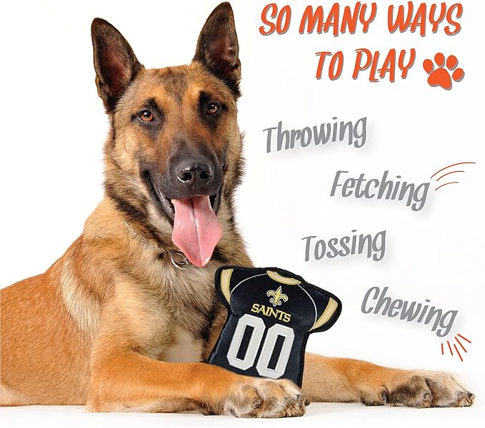 The 1st Ever Tough but Smooth Dog Toy NFL NEW Orleans Saints Football Jersey Tough Pet Toy. A Premium Quality Doggie Toy with Built-in Squeaker. Sports Fans Favorite Chew Toy