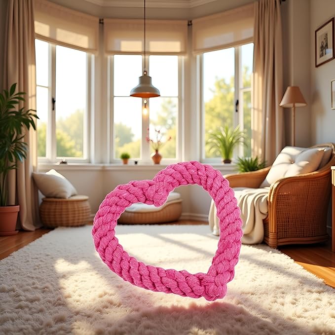 Pink Cute Dog/Cat Chew Toys, Dog Toys for Chewers, Heavy Duty Dental Dog Rope Toy for Dogs, Creative Love Heart Shaped Interactive Rope Dog Toys, Cotton Puppy Teething Chew Tug ToyPet teething toys
