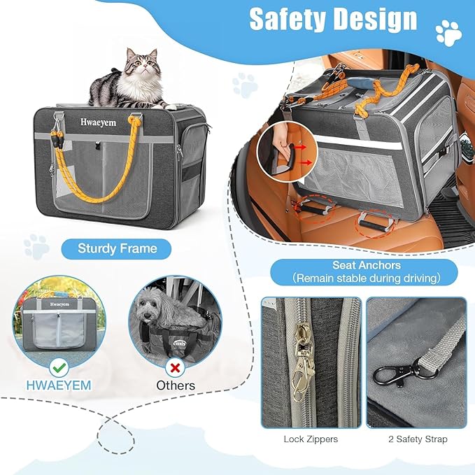 Rolling Cat Carrier for 2 Cats, 24" Large Capacity Pet Carrier with Wheels for Pets up to 40 lbs, Double Compartment Dog Travel Bag with Removable Divider & Telescopic Handle, Foldable(Gray, 24inch)