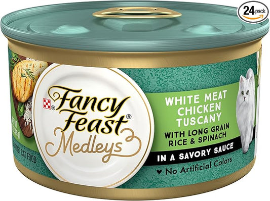 Purina Fancy Feast Wet Cat Food, Medleys White Meat Chicken Tuscany With Long Grain Rice & Greens - (Pack of 24) 3 oz. Cans