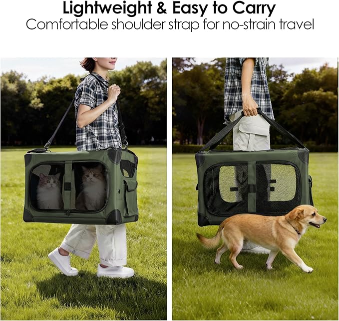 Extra Large Cat Carrier for 2 Cats, XL with Removable Divider, Foldable Soft-Sided Pet Carrier with Storage Tote, Portable Travel Crate for Large Cats, for Car & Home Use, 24" x 17" x 17"