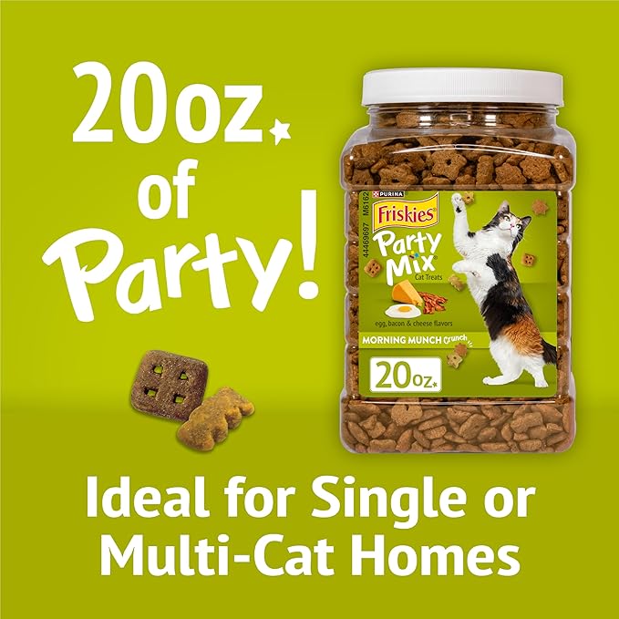 Purina Friskies Party Mix Morning Munch Crunch Egg, Bacon and Cheese Flavors Cat Treats - 20 oz Canister