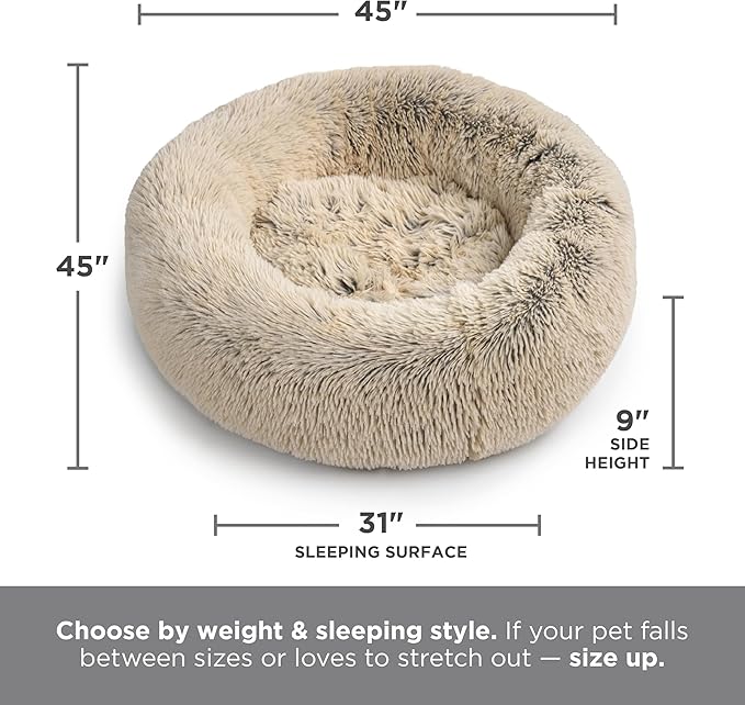 Best Friends by Sheri The Original Calming Donut Dog Bed for Extra-Large Dogs up to 150 lbs, Shag Faux Fur, Cotton Candy Pink, 45" x 45"