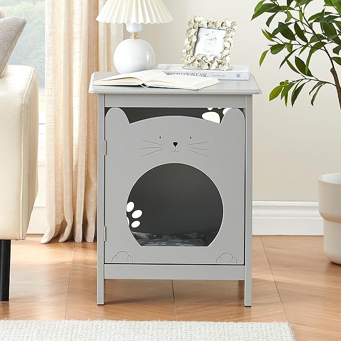 IDEALHOUSE Cat Litter Box Enclosure - Cat House & Side Table | Hooded Hidden Pet Box | Cats Furniture Cabinet | Pet Crate | Cat House Night Stand for a Cozy Home, Pet Cabinet Side Table for Cats